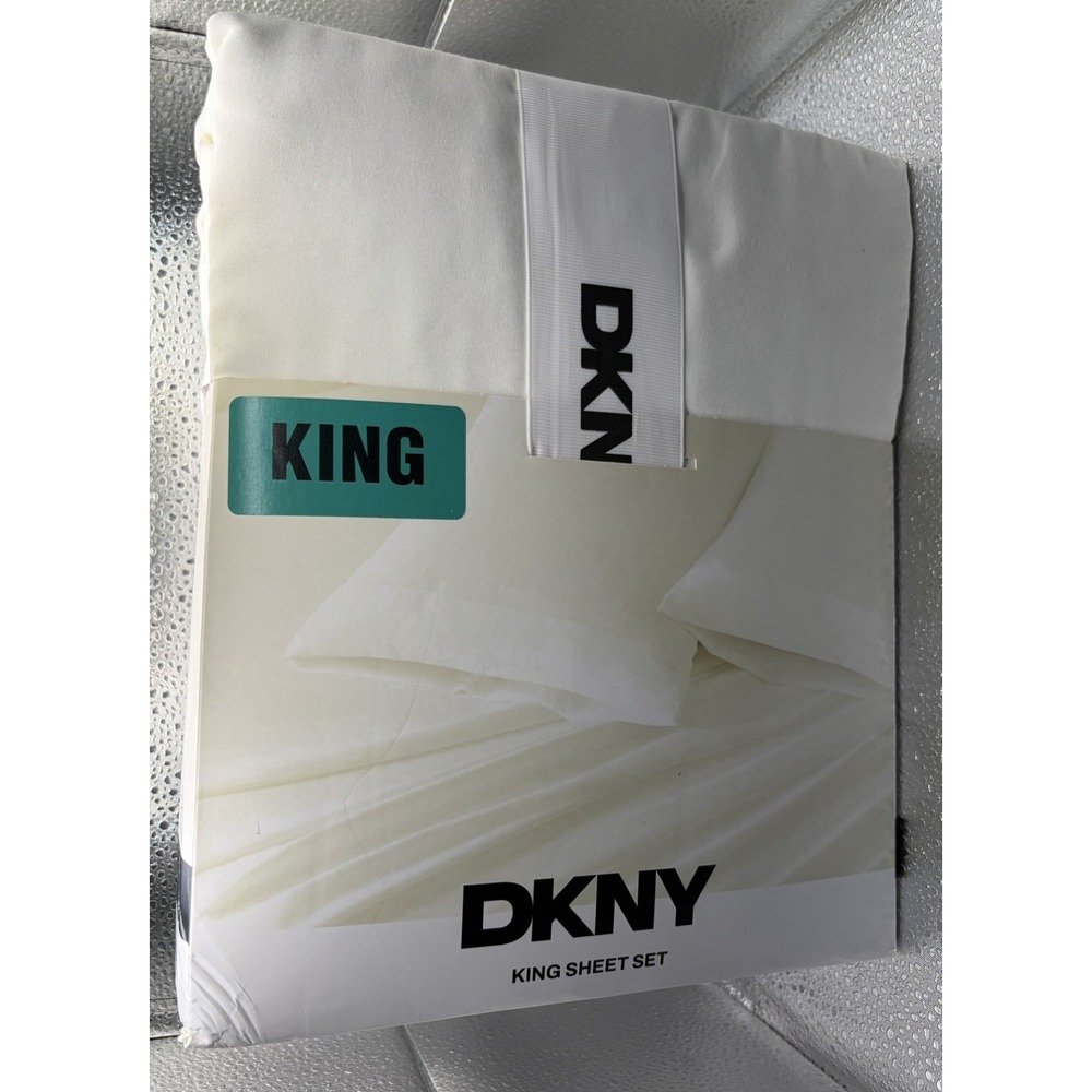 DKNY King Bed Sheet Set Soft 4pc Cream New